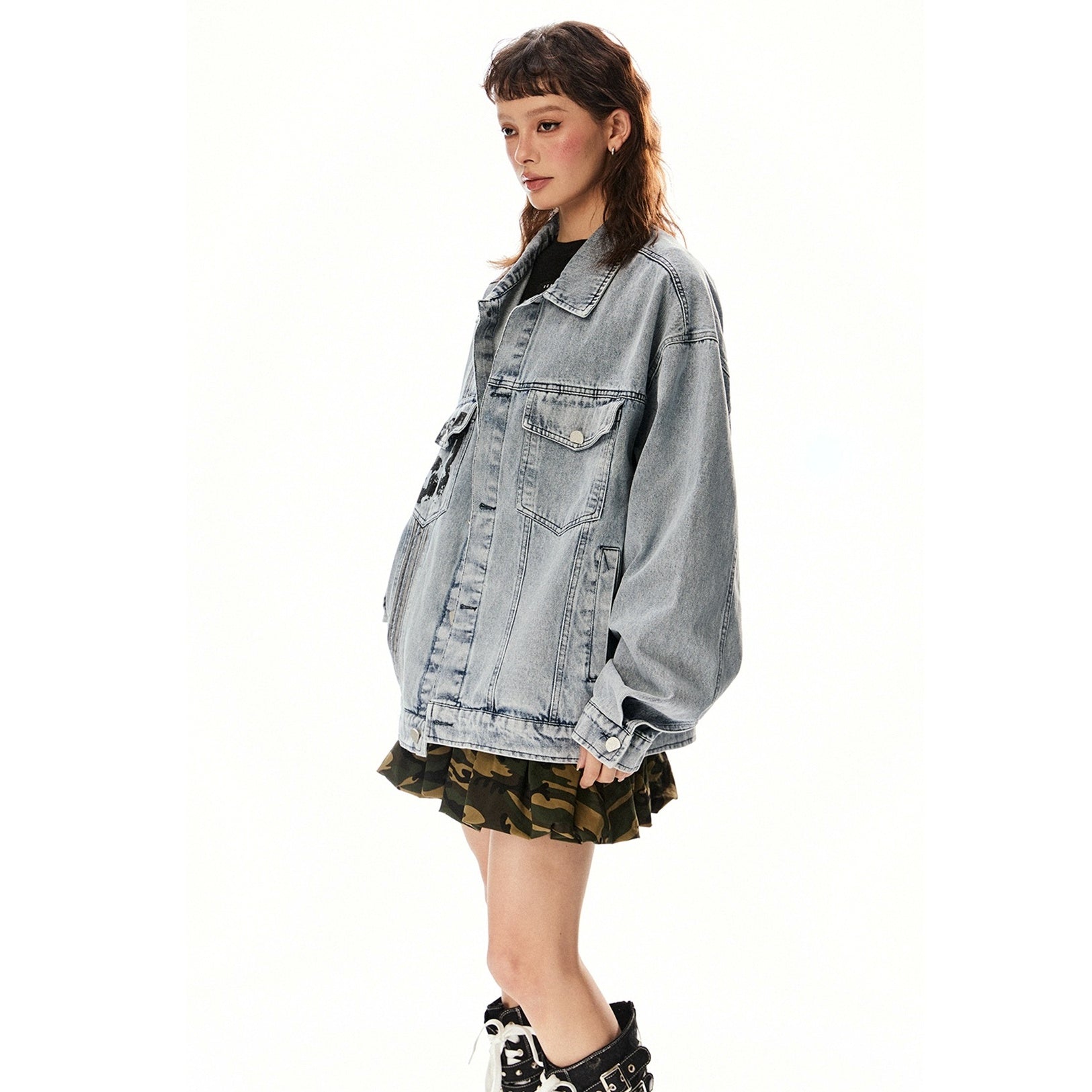 Number Print Oversize Denim Jacket EZ233