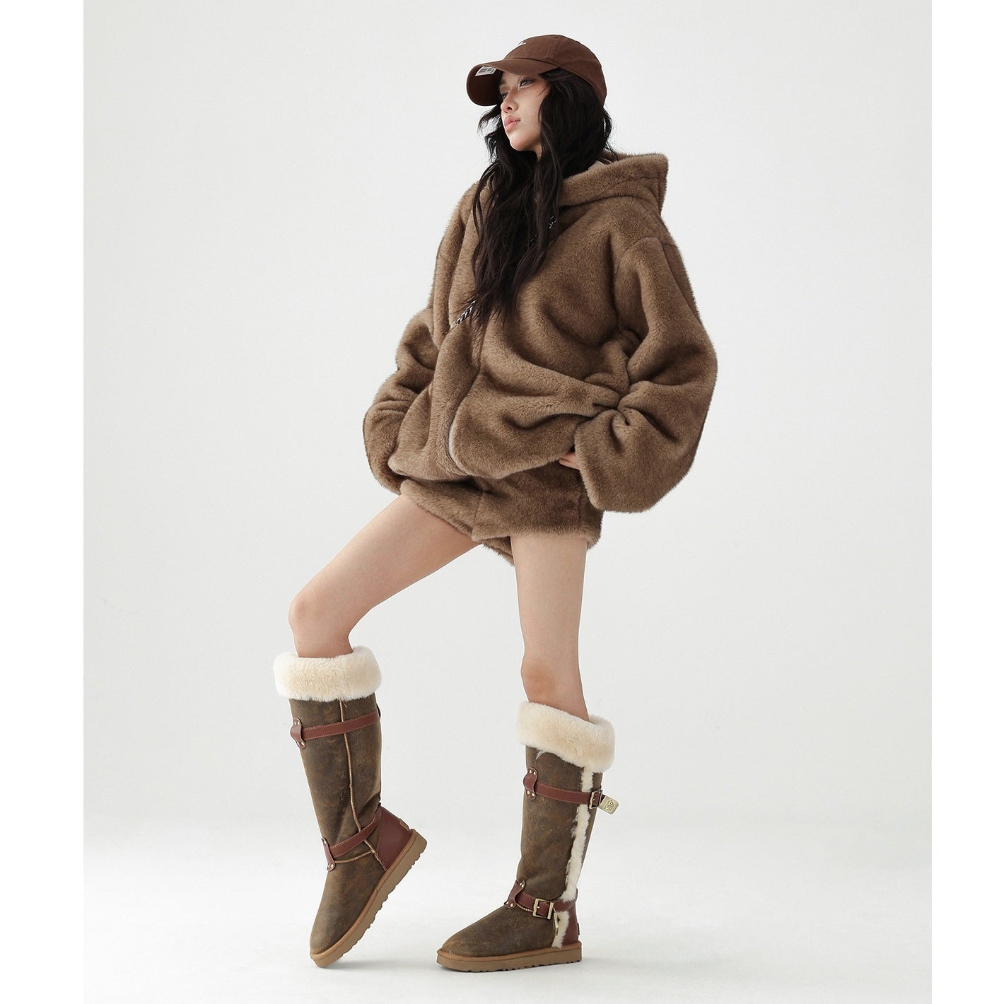 Plush Eco-Fur Hooded Blouson AC7098