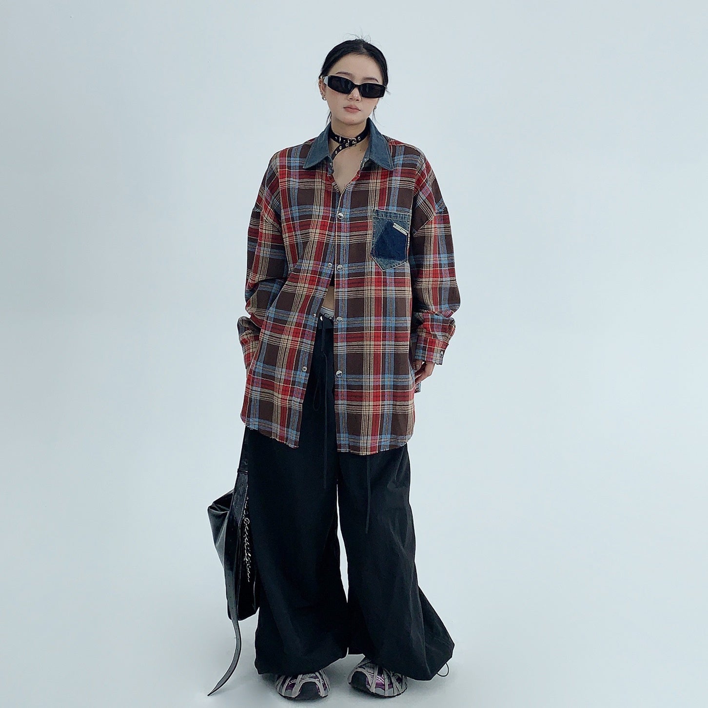 Retro Oversize Plaid Long-sleeved Shirt MW9435