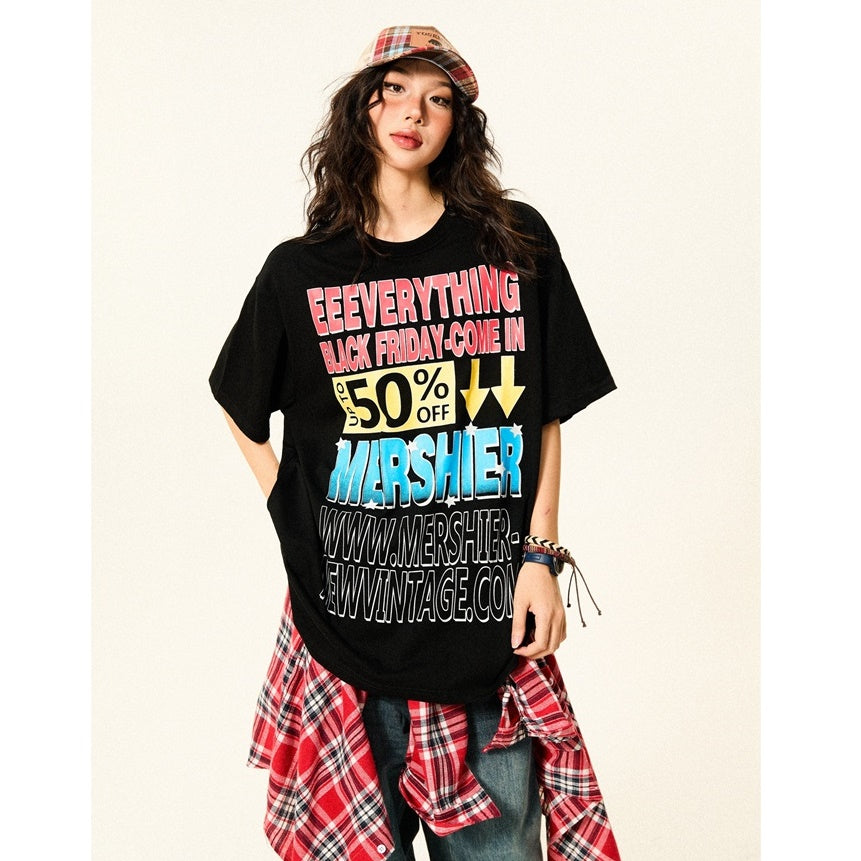 Colorful Letter Loose Pop T-Shirt YS7013