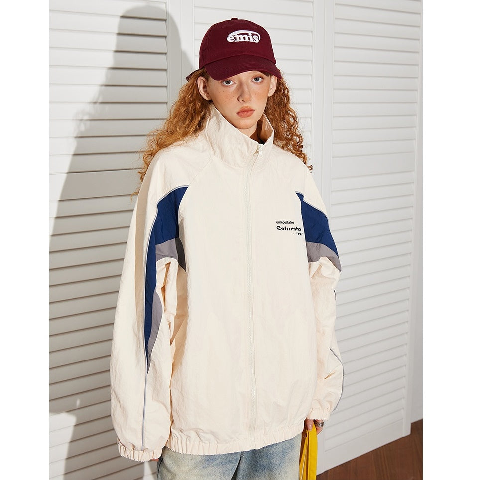 Contrasting Panel Retro Sports Zip Jacket BT7027