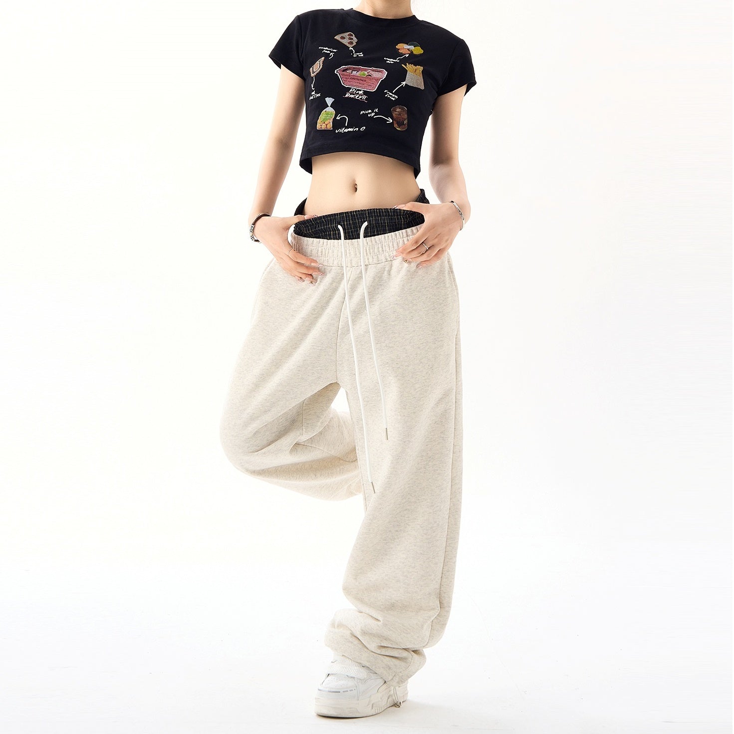 Double-waisted Stitched Straight Loose Sweatpants HG7161