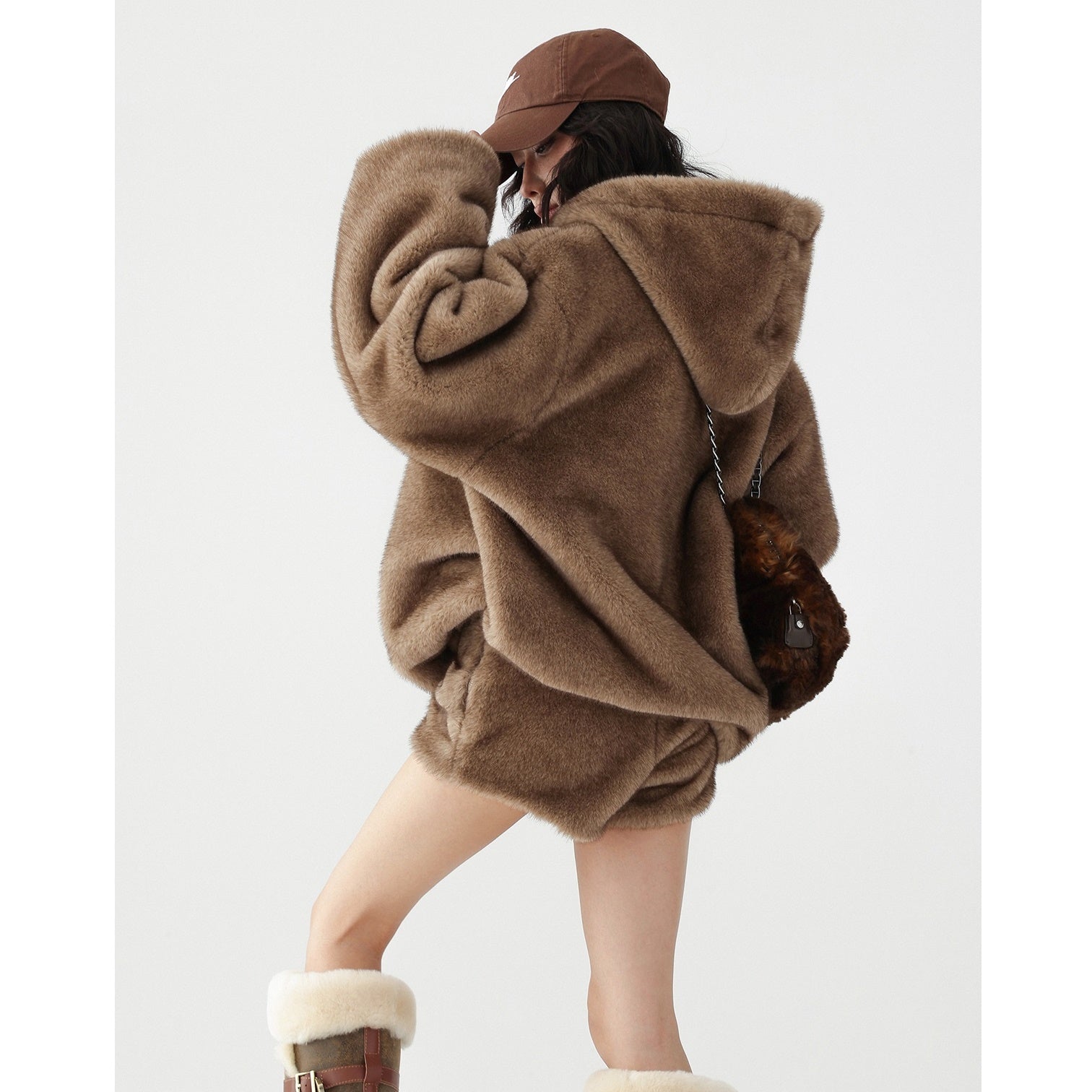 Plush Eco-Fur Hooded Blouson AC7098