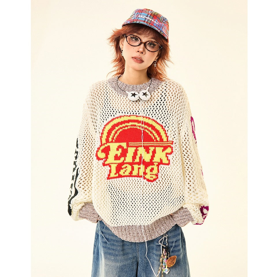 Retro Pop Contrasting Letter Cut-out Sweater MW9491