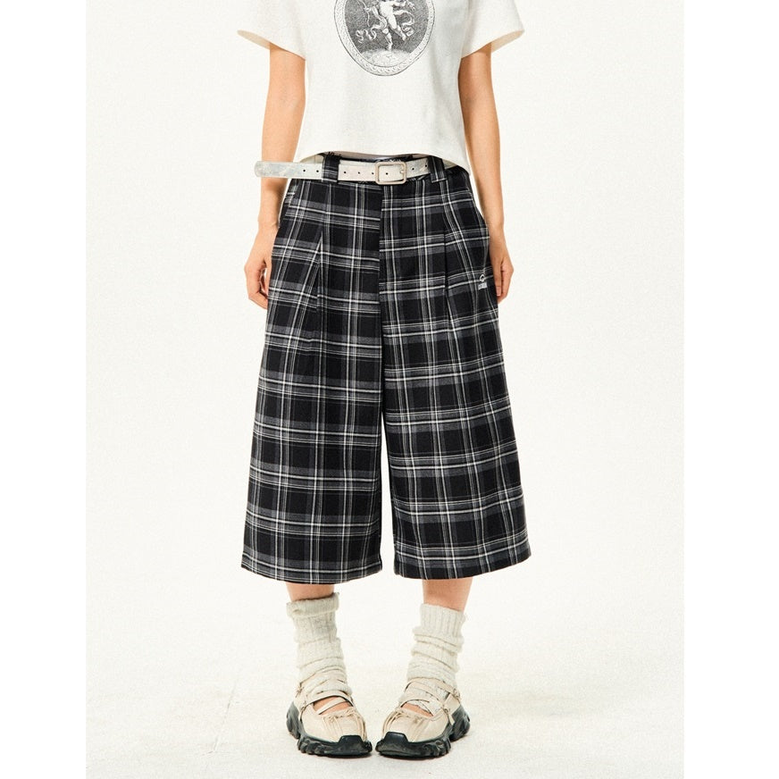 Retro Contrast Plaid Casual Cropped Pants YS7001