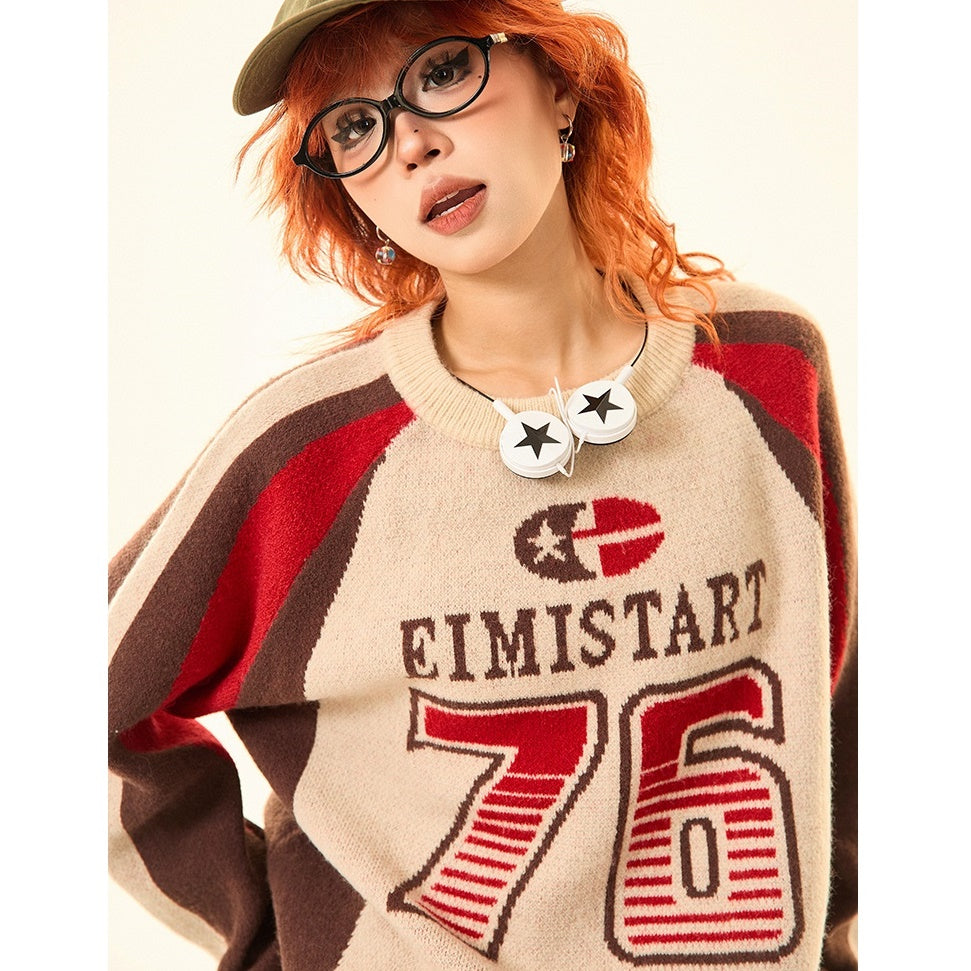 Sporty Letter Crew Neck Sweater MW9426