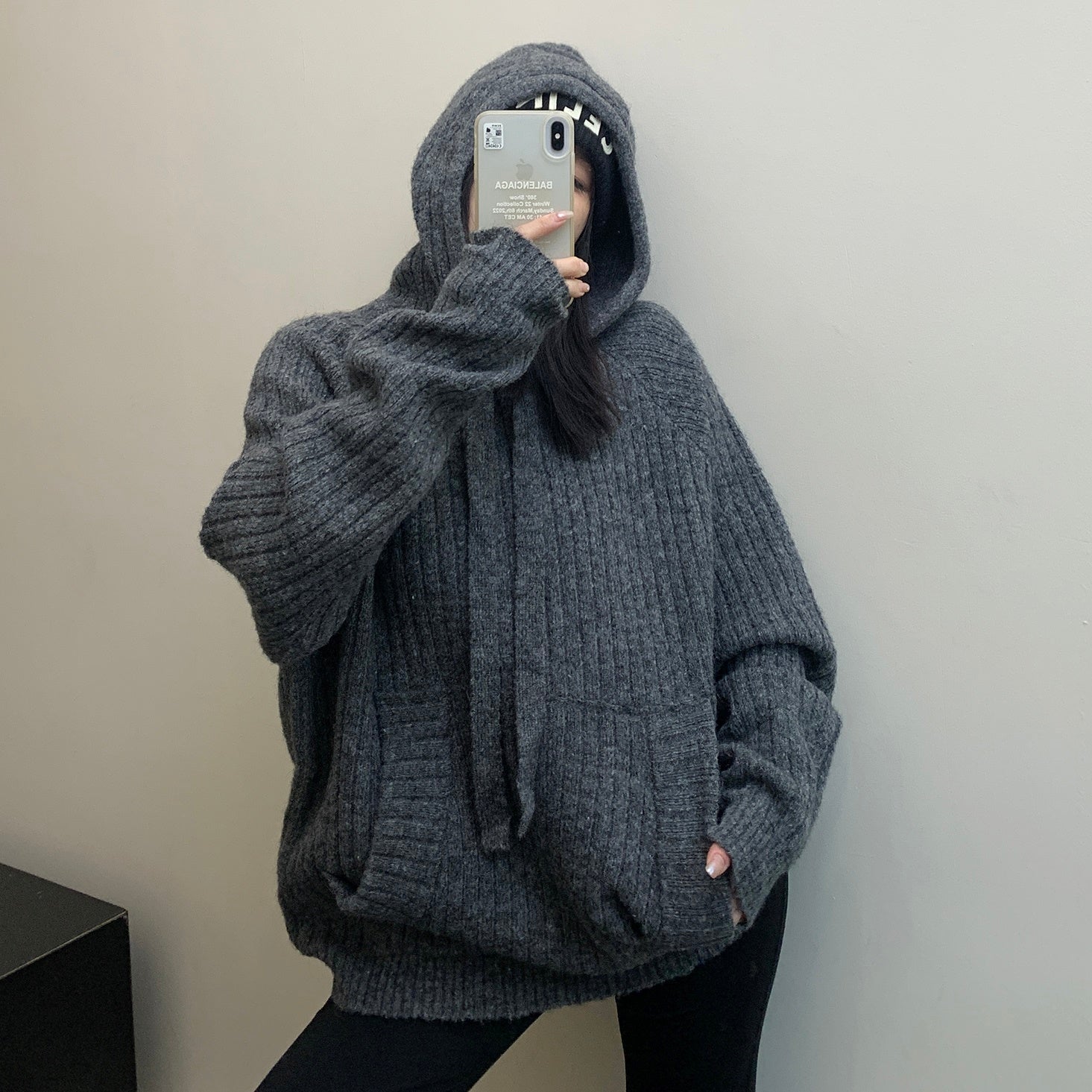 Lib Knitted Hooded Pullover Sweater MW9790