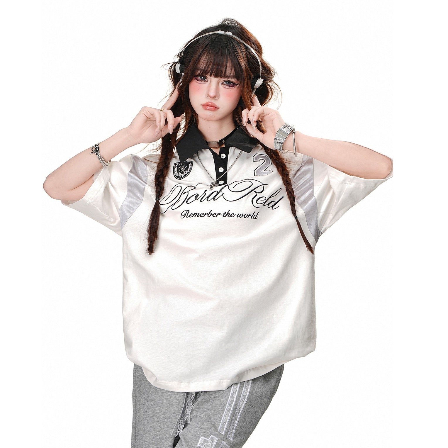 Bicolor Polo Collar Loose T-shirt KK2050