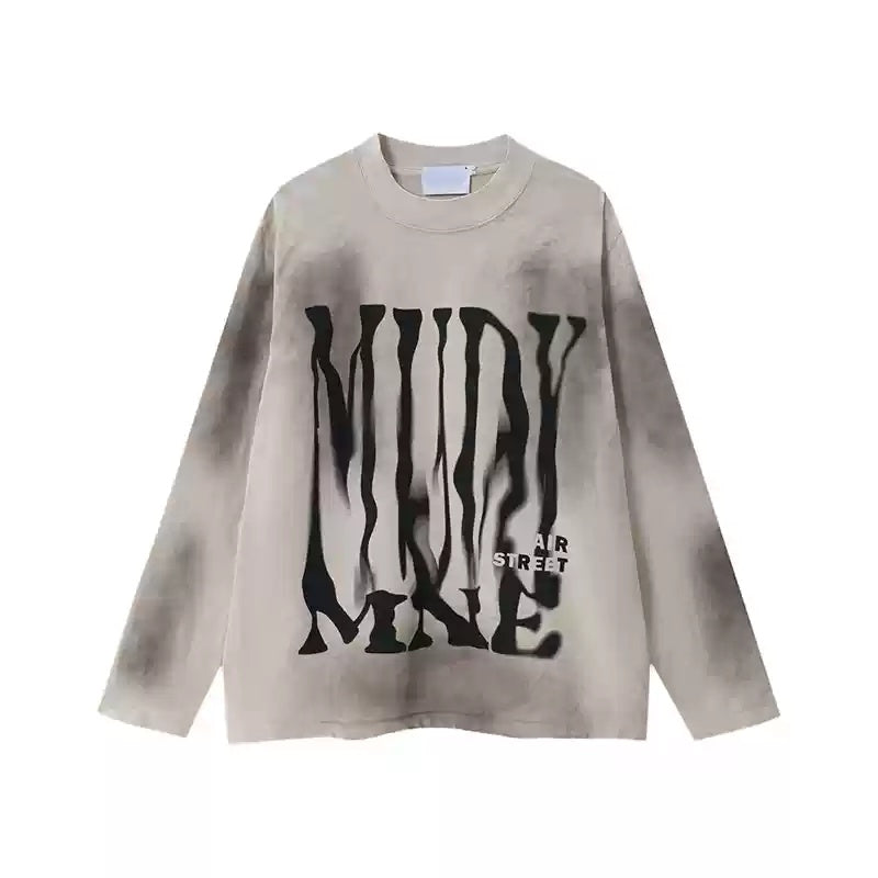 Hand Painted Print Street Long Sleeve T-Shirt MW9371