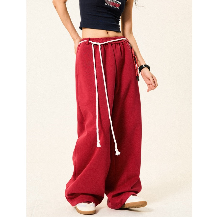 Braided Rope Loose Straight Sweatpants YS014