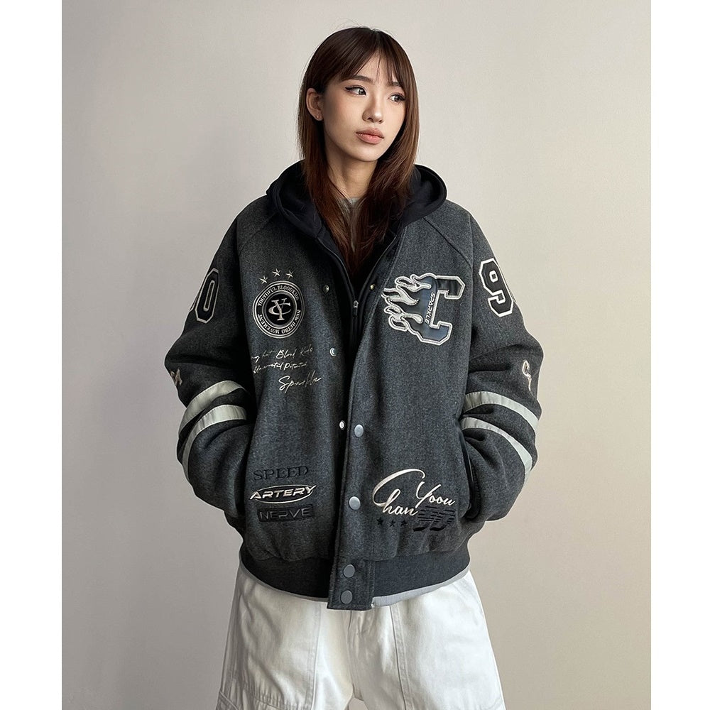 College Style Hooded Stadium Jacket MW9739