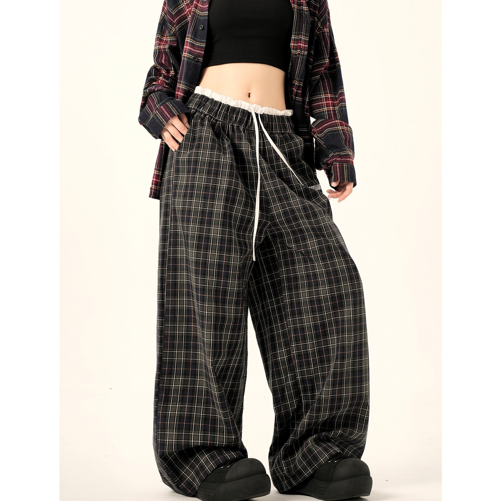 Retro Plaid Wide-leg Pants MW9378