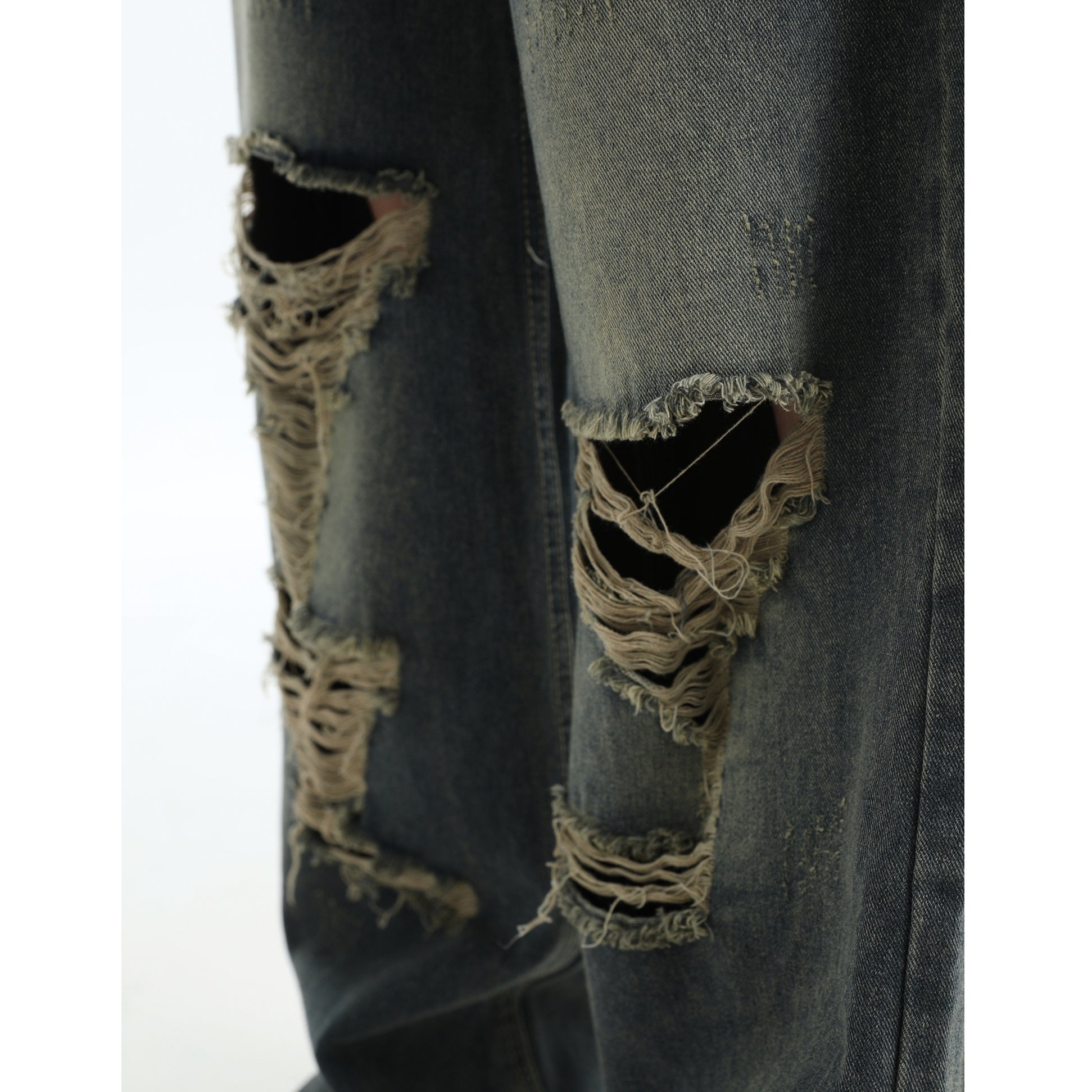 Gradient Ripped Wash Front Pocket Loose Jeans MW9361