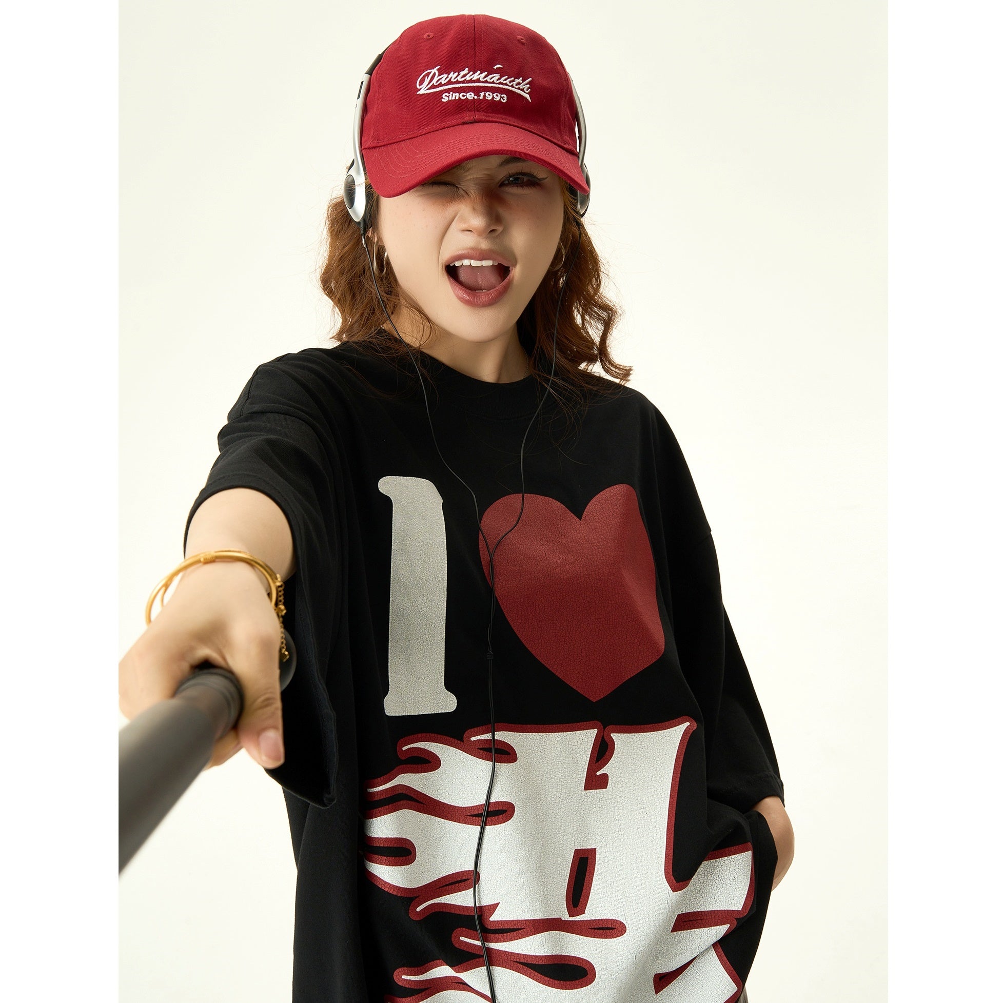 Niche Heart Design Print T-shirt HG7051