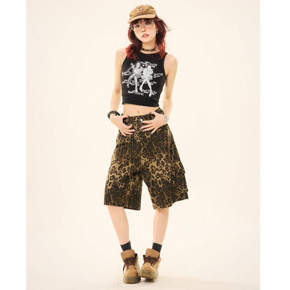 Leopard Print Loose Cropped Cargo Pants MW9266