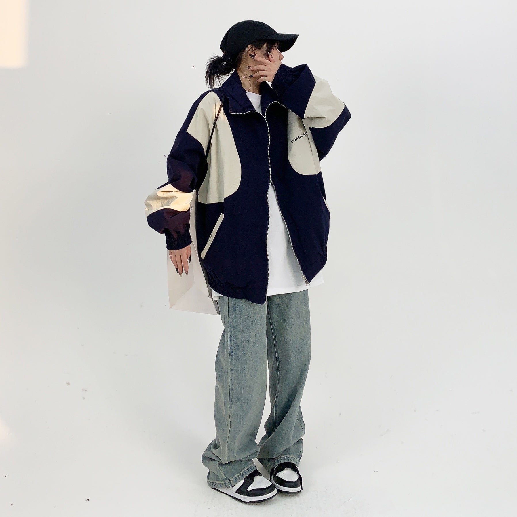 Retro Contrast Zipper Blouson MW9893