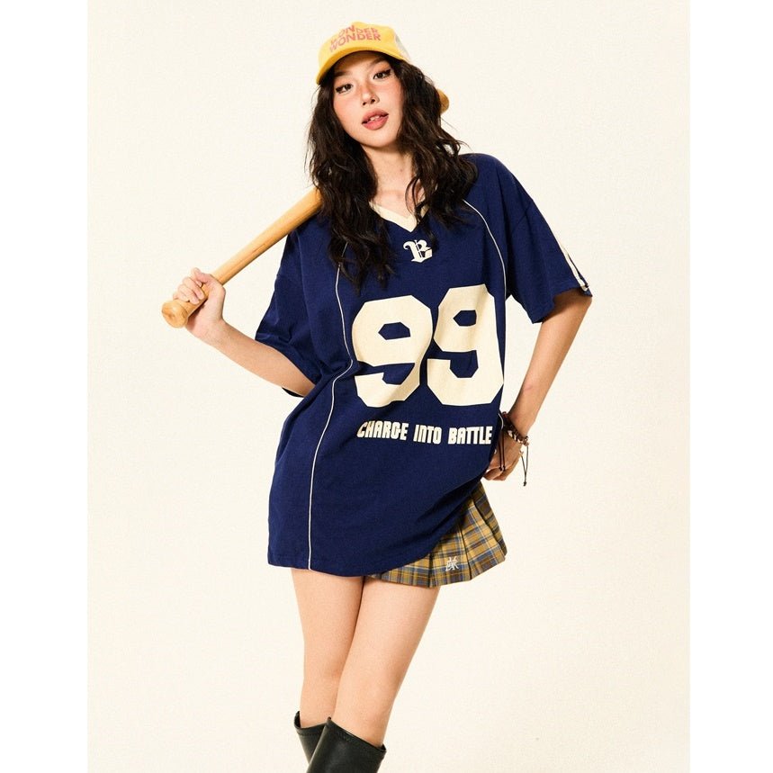 V-Neck Soccer Uniform Style Casual T-Shirt YS7002