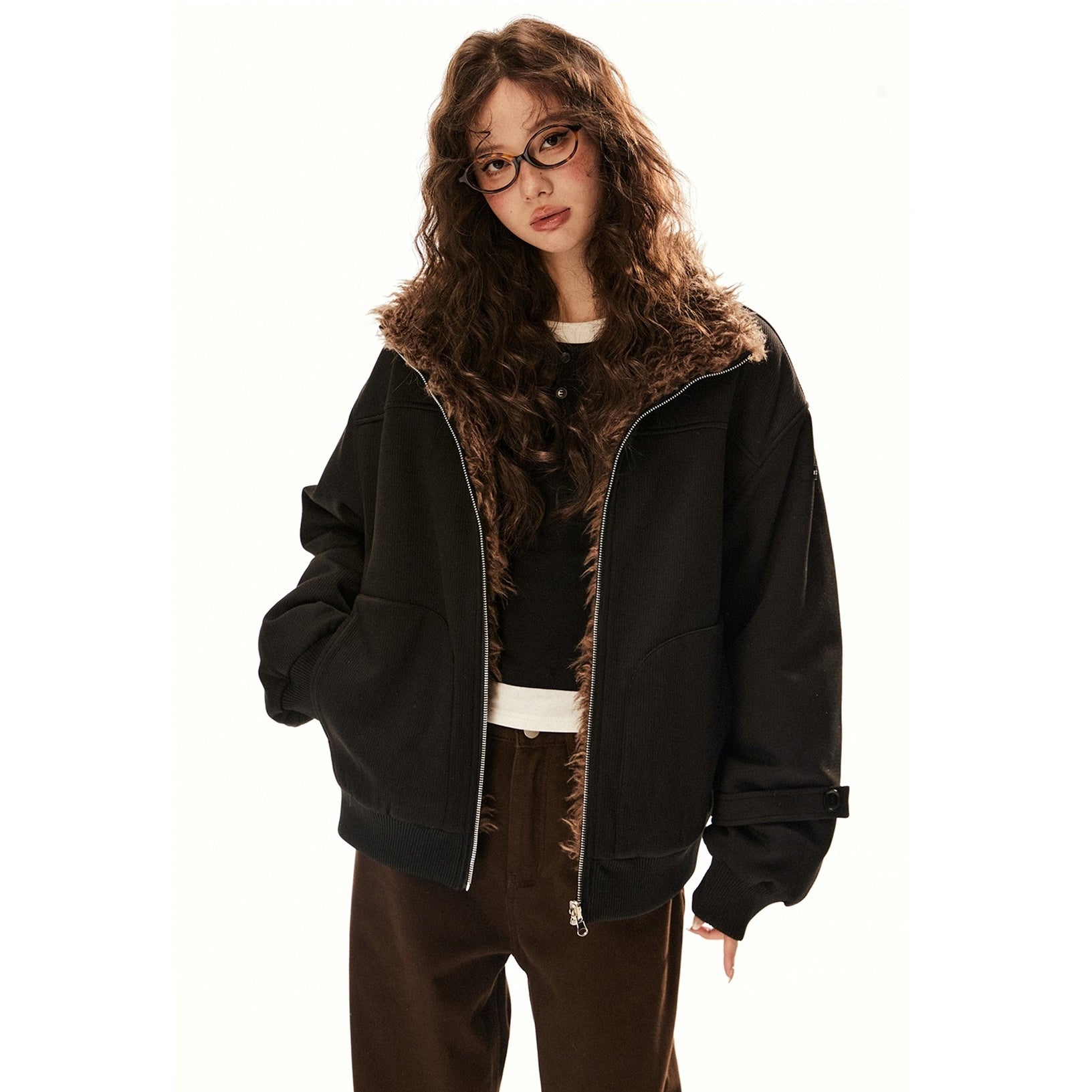 Eco Fur Switching Reversible Zipper Jacket EZ209