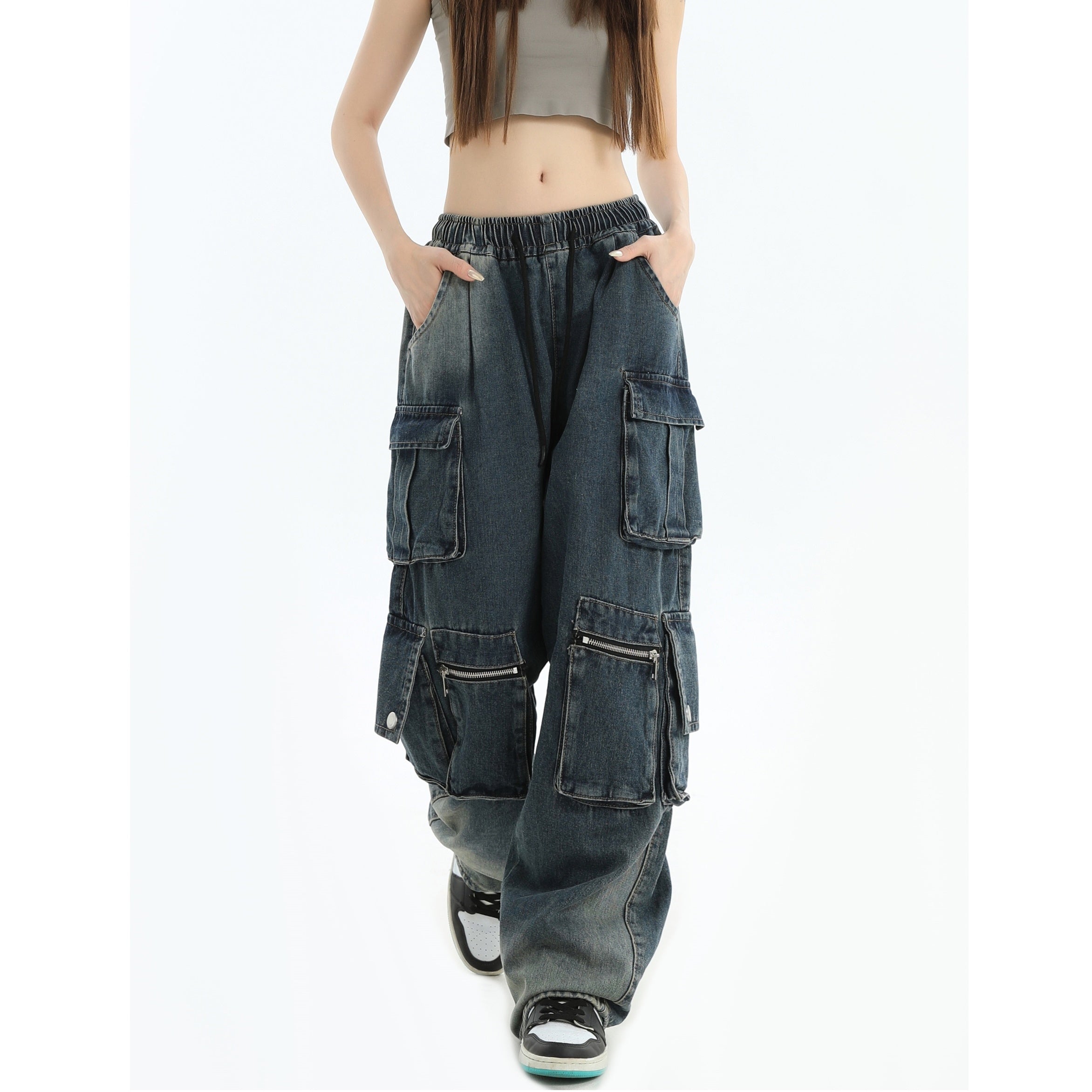 Gradient Wash Wide-Leg Cargo Jeans IN7014