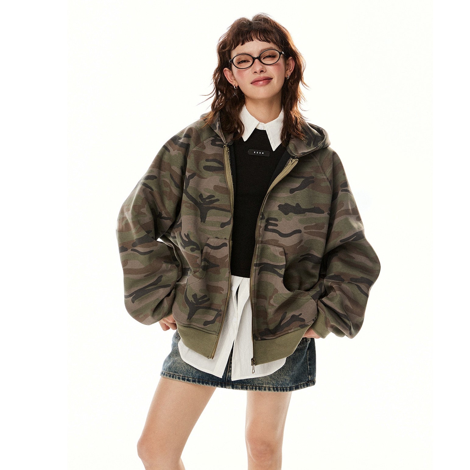 Camouflage Loose Hooded Sweat Jacket EZ235