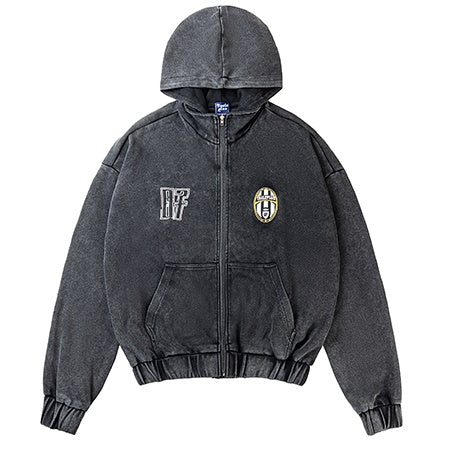 Distressed Wash Hooded Zip-Up Jacket MW9628