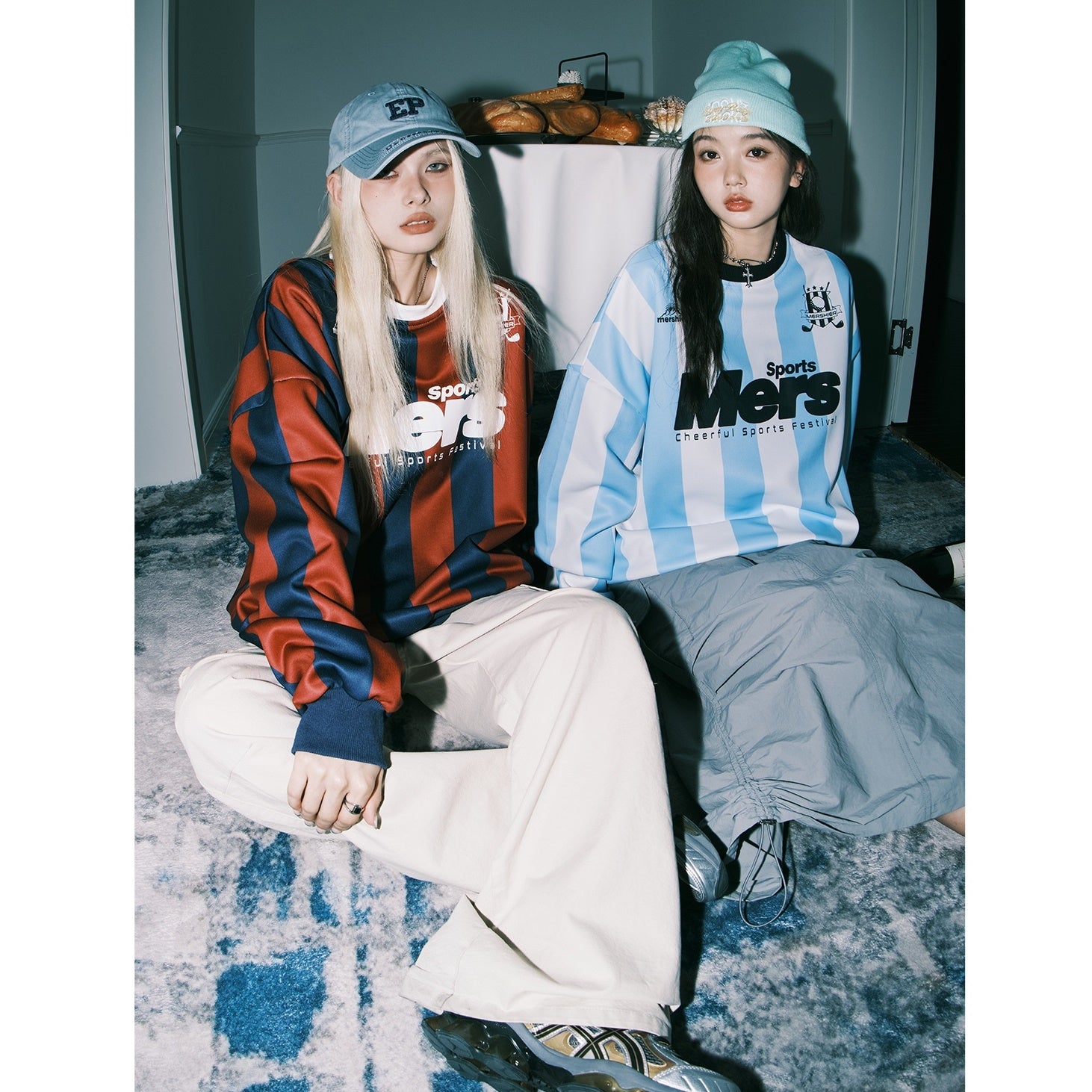 Striped Contrast Letter Crew Neck Sweat MW9386