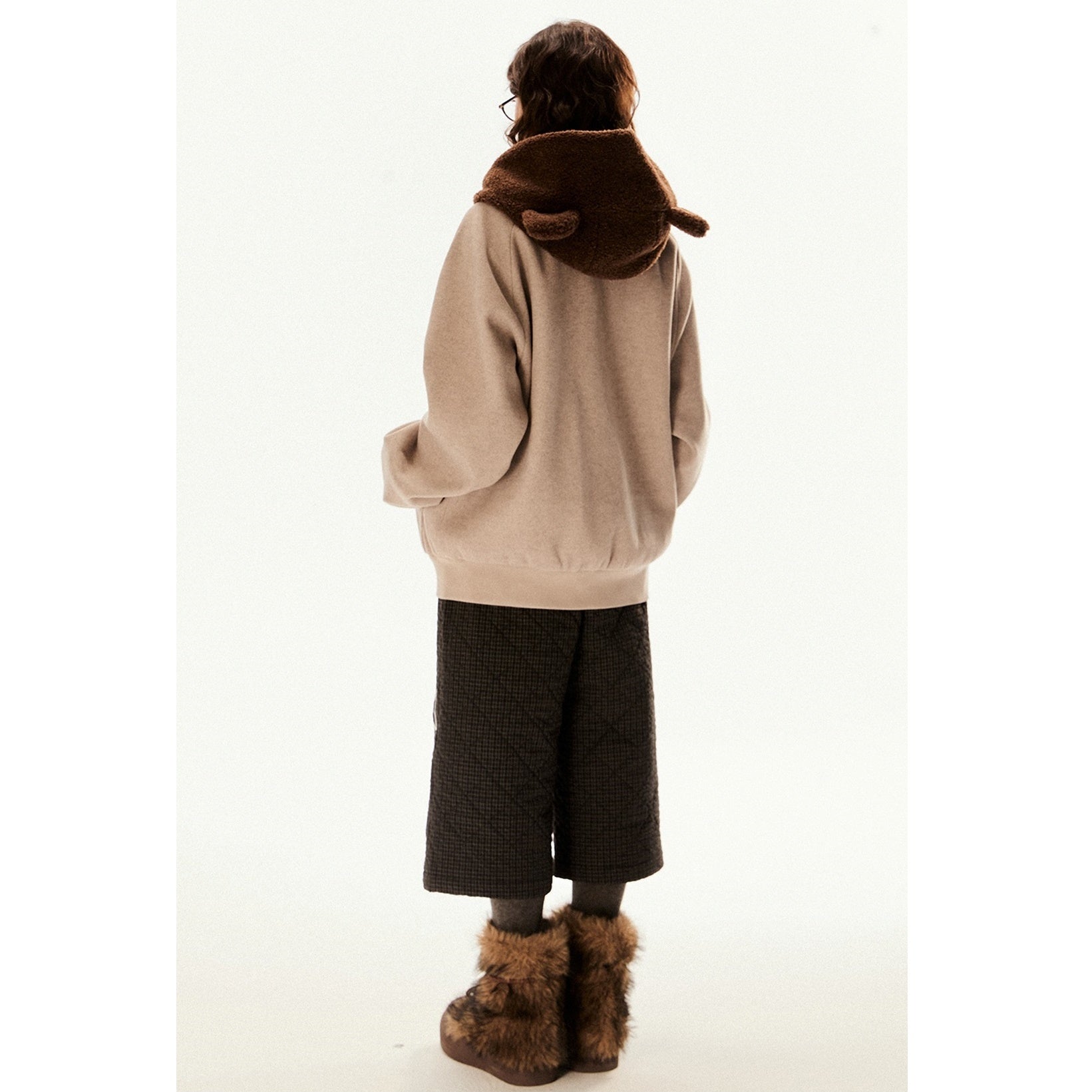 Raglan Sleeve Bear Design Hooded Zipper Jacket EZ196