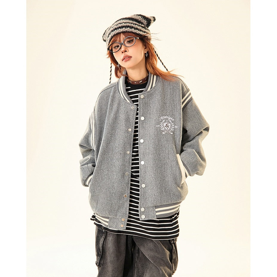 Retro Collegiate Patchwork Baseball Jacket MW9528