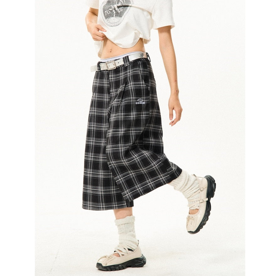 Retro Contrast Plaid Casual Cropped Pants YS7001