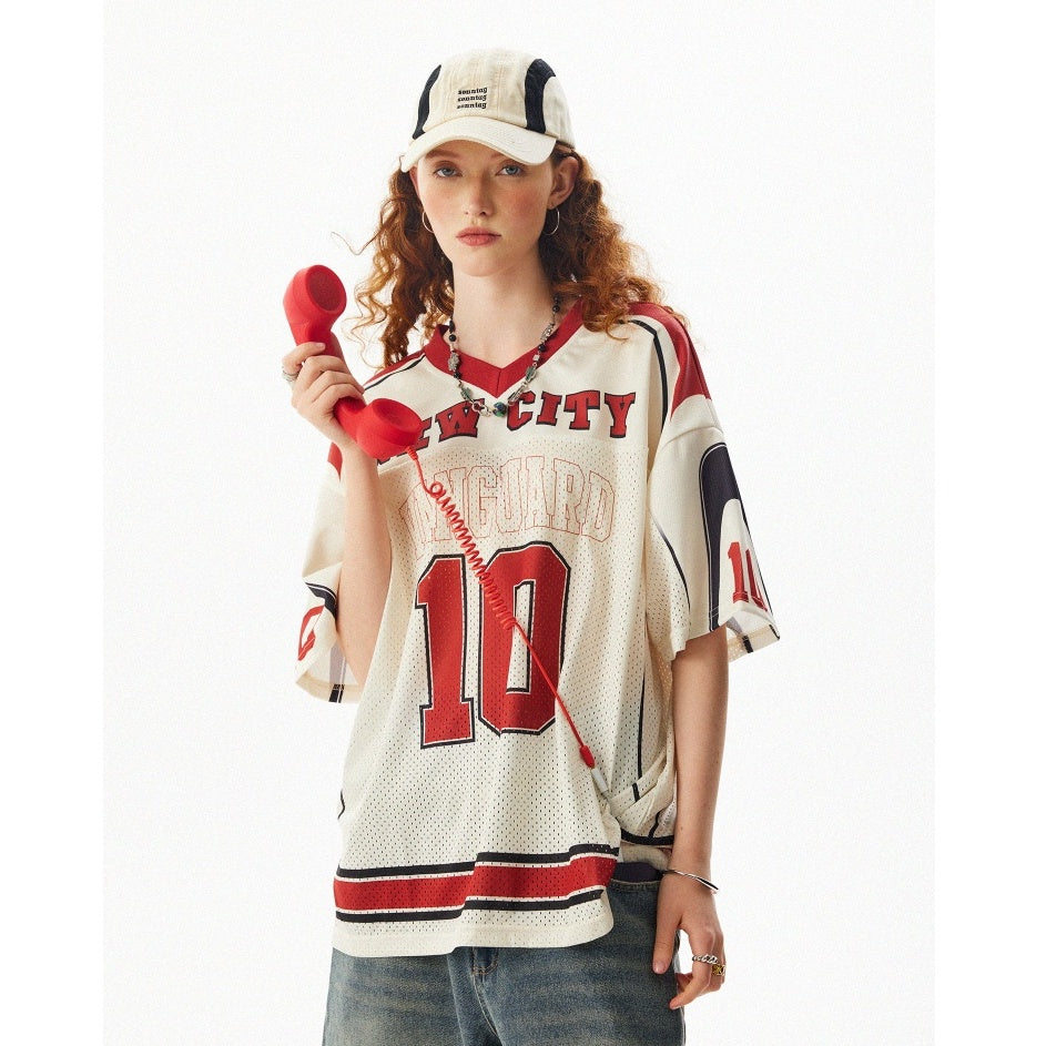 Football Design Mesh V-neck T-Shirt MW10081