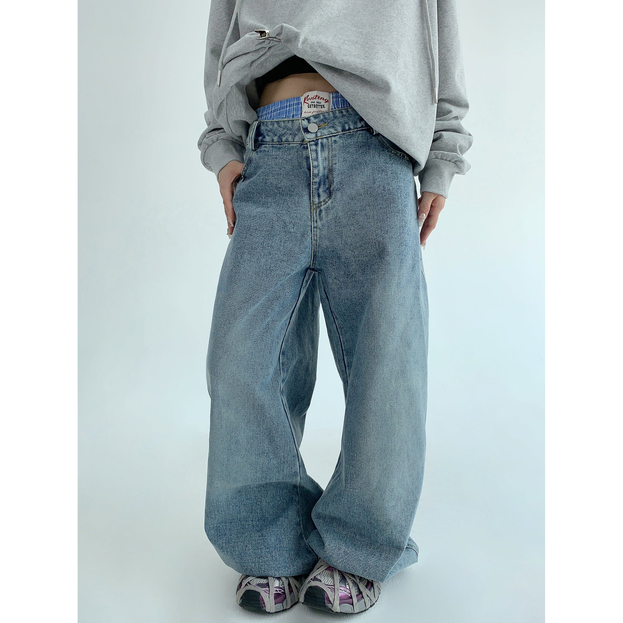 Double Waist Loose Straight Jeans MW9501