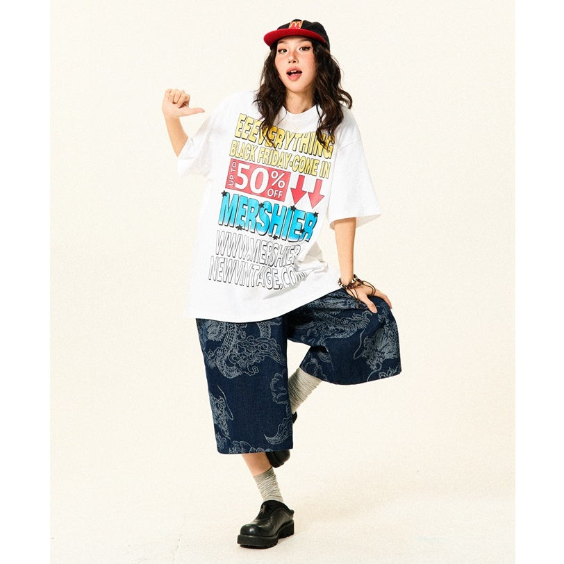 Colorful Letter Loose Pop T-Shirt YS7013