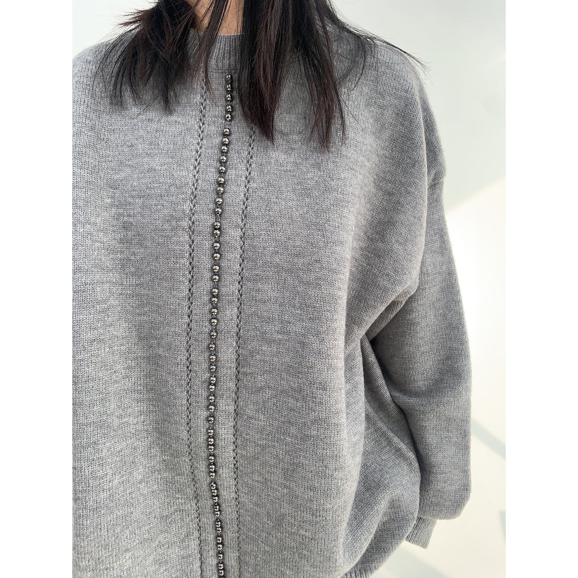 Bead Decoration Round Neck Thickened Sweater MW9690