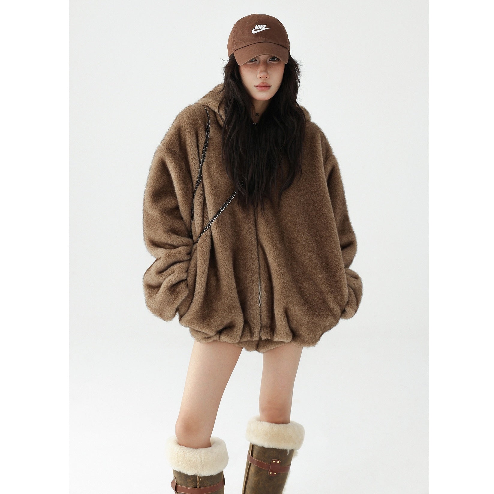 Plush Eco-Fur Hooded Blouson AC7098