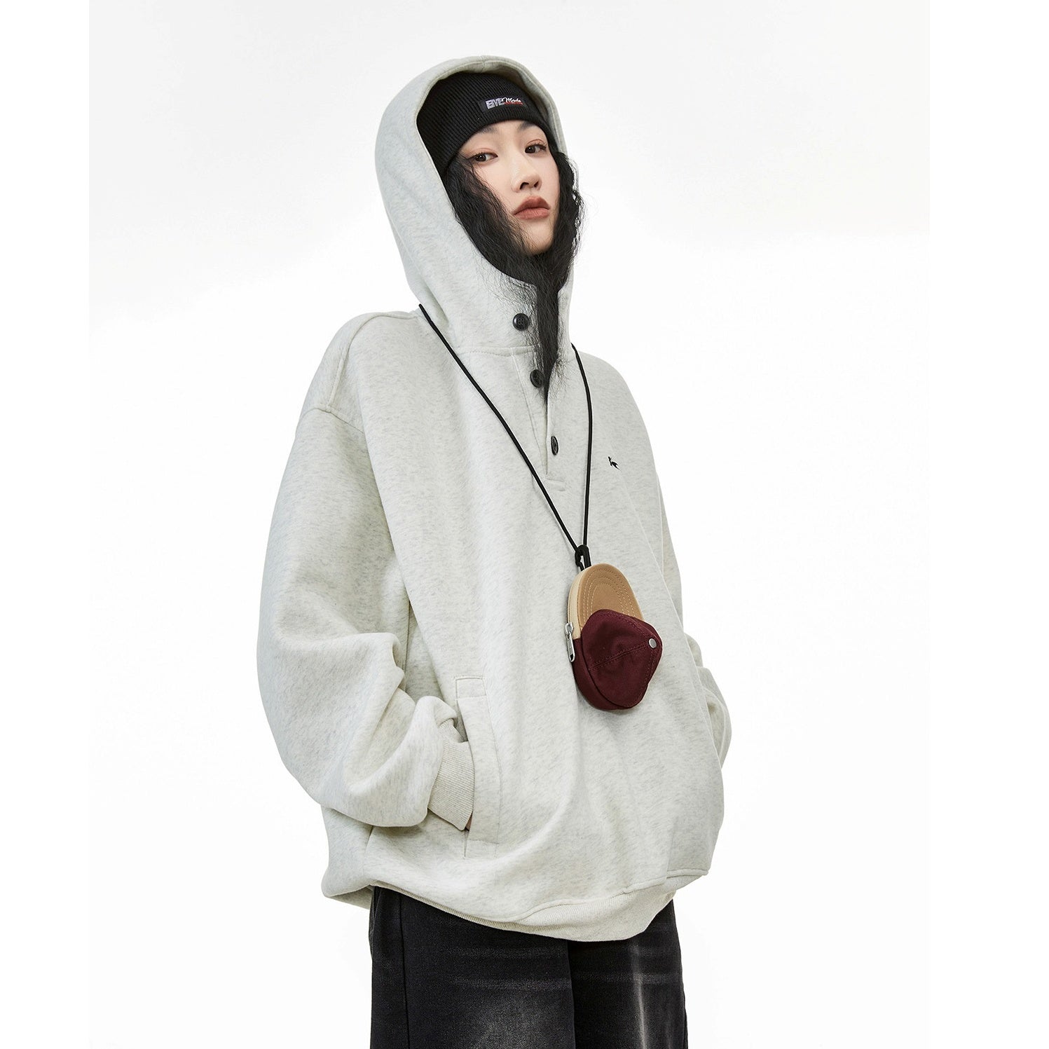 Half-Button Hooded Sweat Pullover IC9010