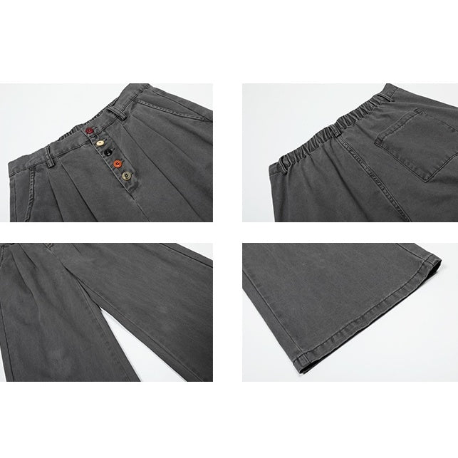 Color Button Wide Straight Pants MW10099