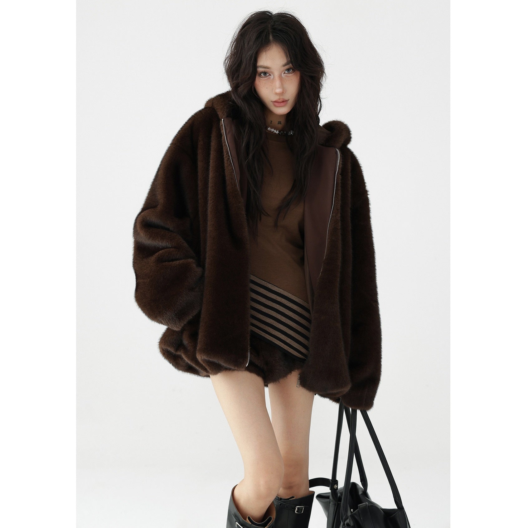 Plush Eco-Fur Hooded Blouson AC7098