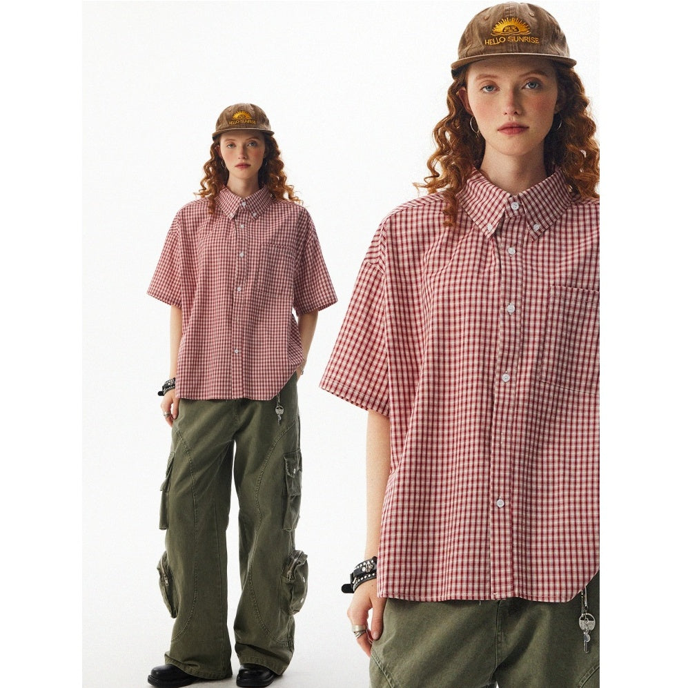 Unisex Check Short-sleeved Shirt MW10090