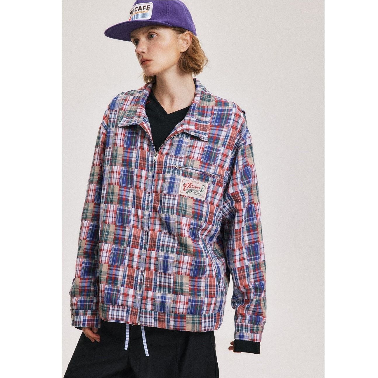 Madras Patchwork Plaid ZIP-Up Jacket BX007