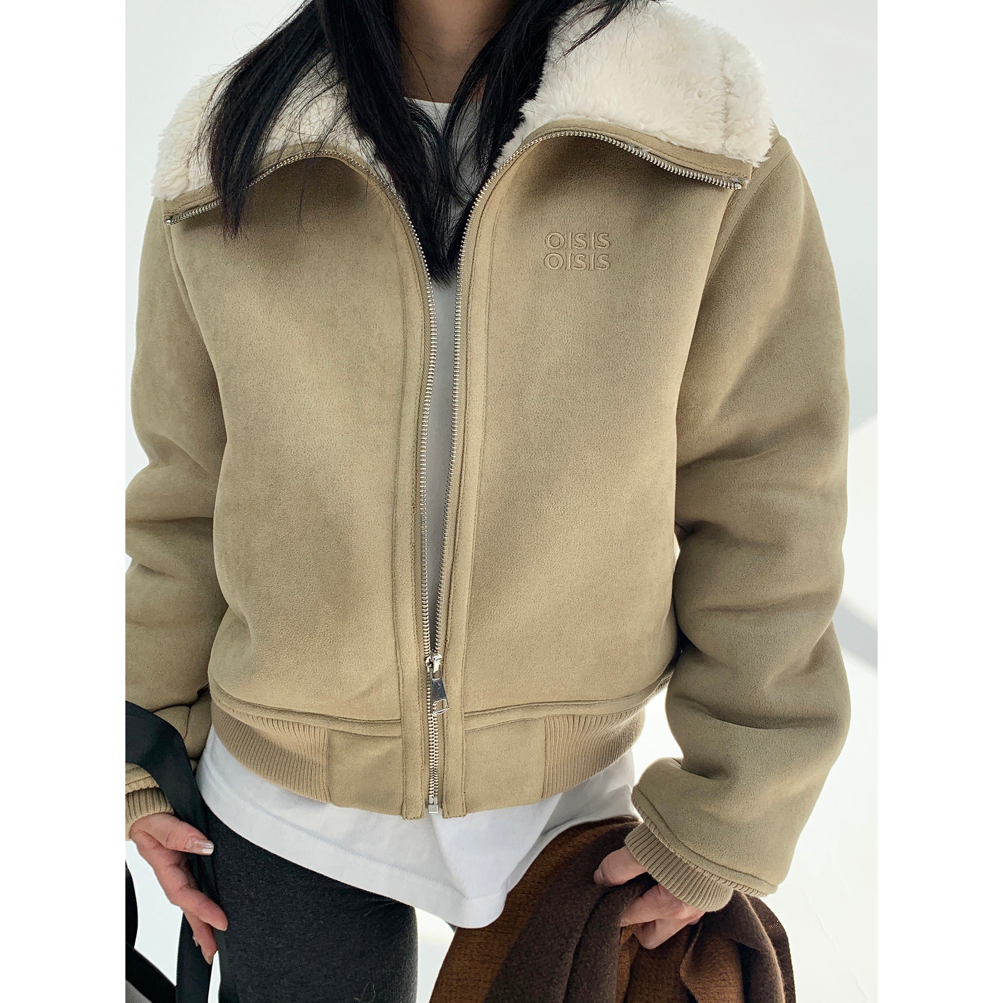 Fake Suede High Neck Boa Jacket MW9750