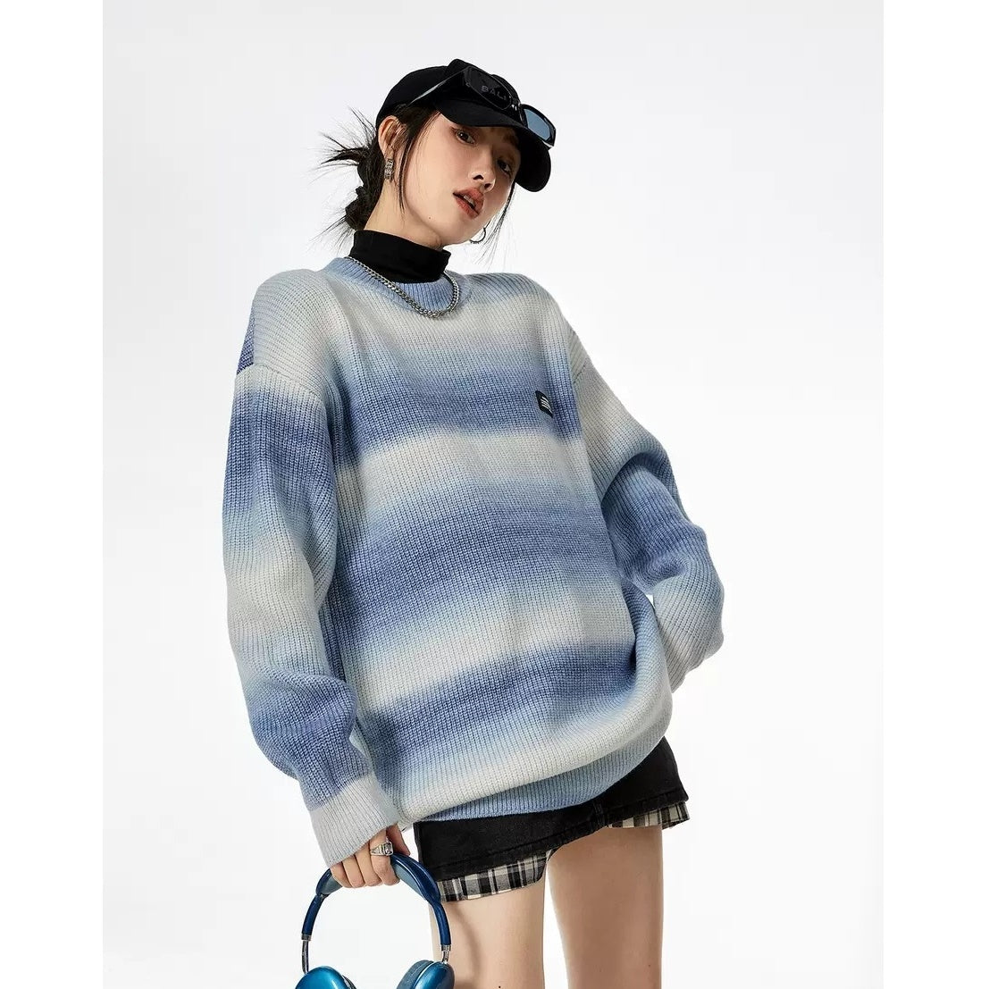 Gradation Border Crew Neck Loose Sweater MW9523