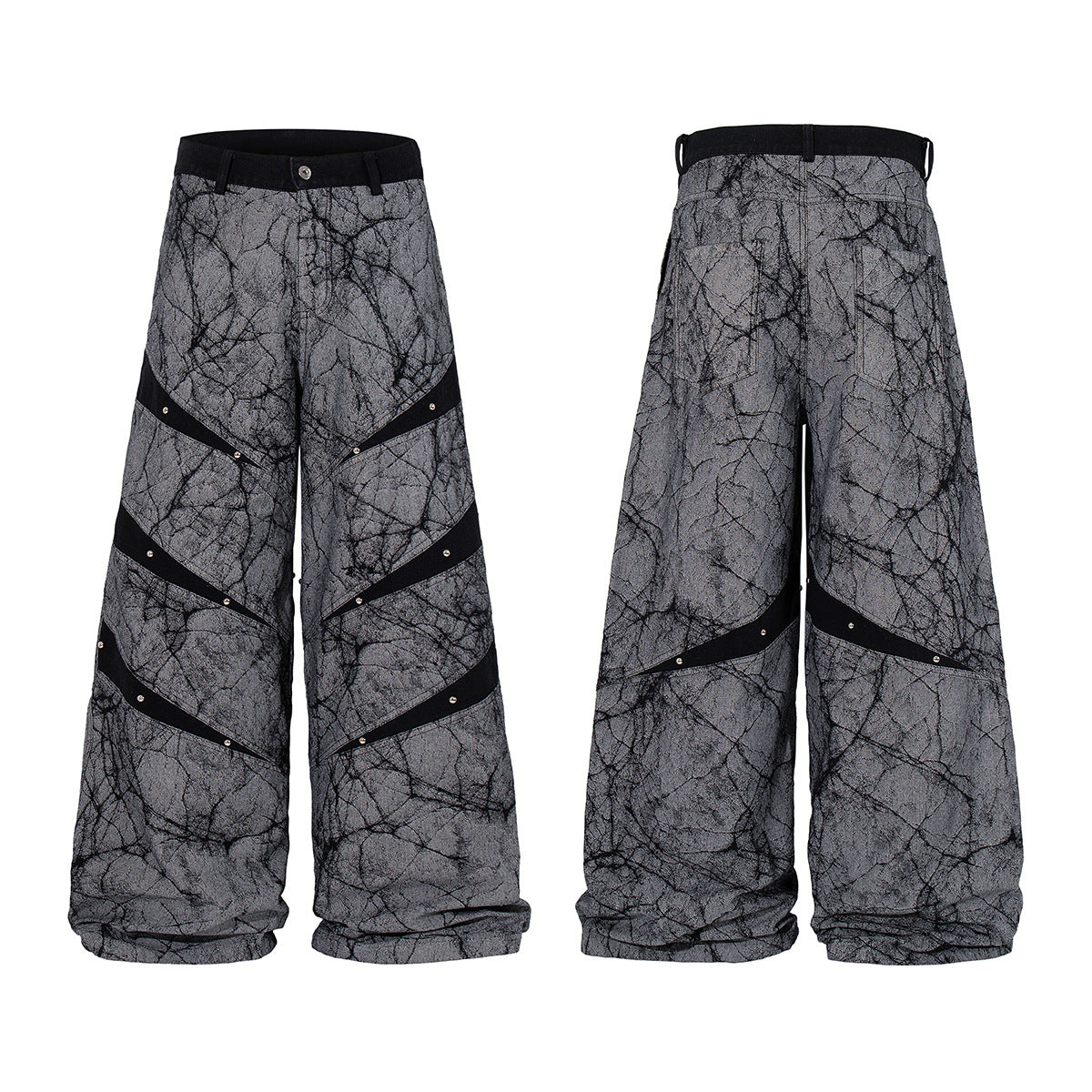 Crack Rivet Patchwork Wide-leg Jeans MW10348