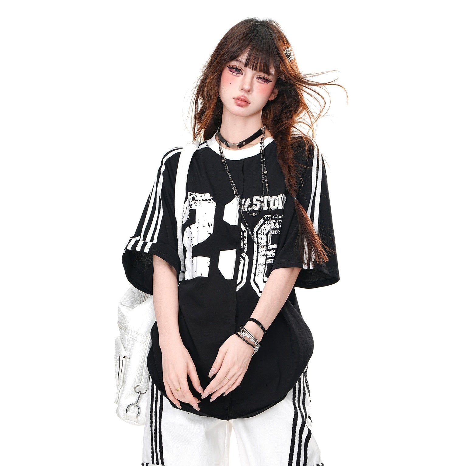 Line Sleeve Switching  Sports T-shirt KK2057