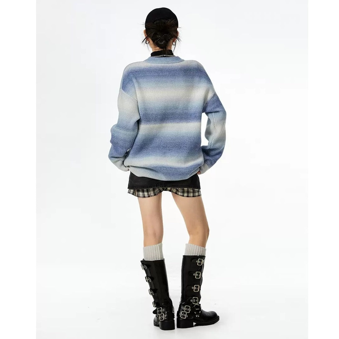 Gradation Border Crew Neck Loose Sweater MW9523