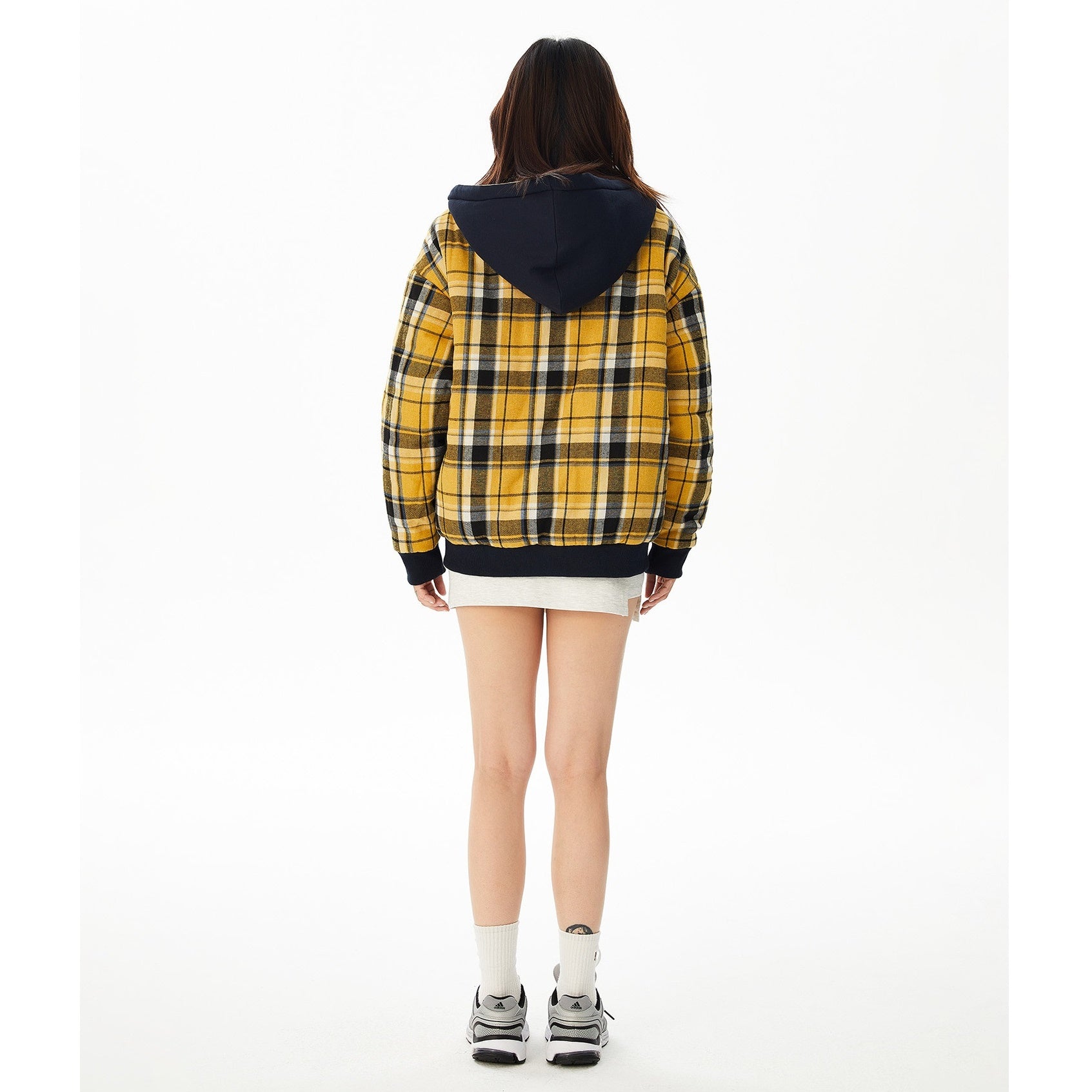 Reversible Plaid Hooded Zipper Jacket MW9732