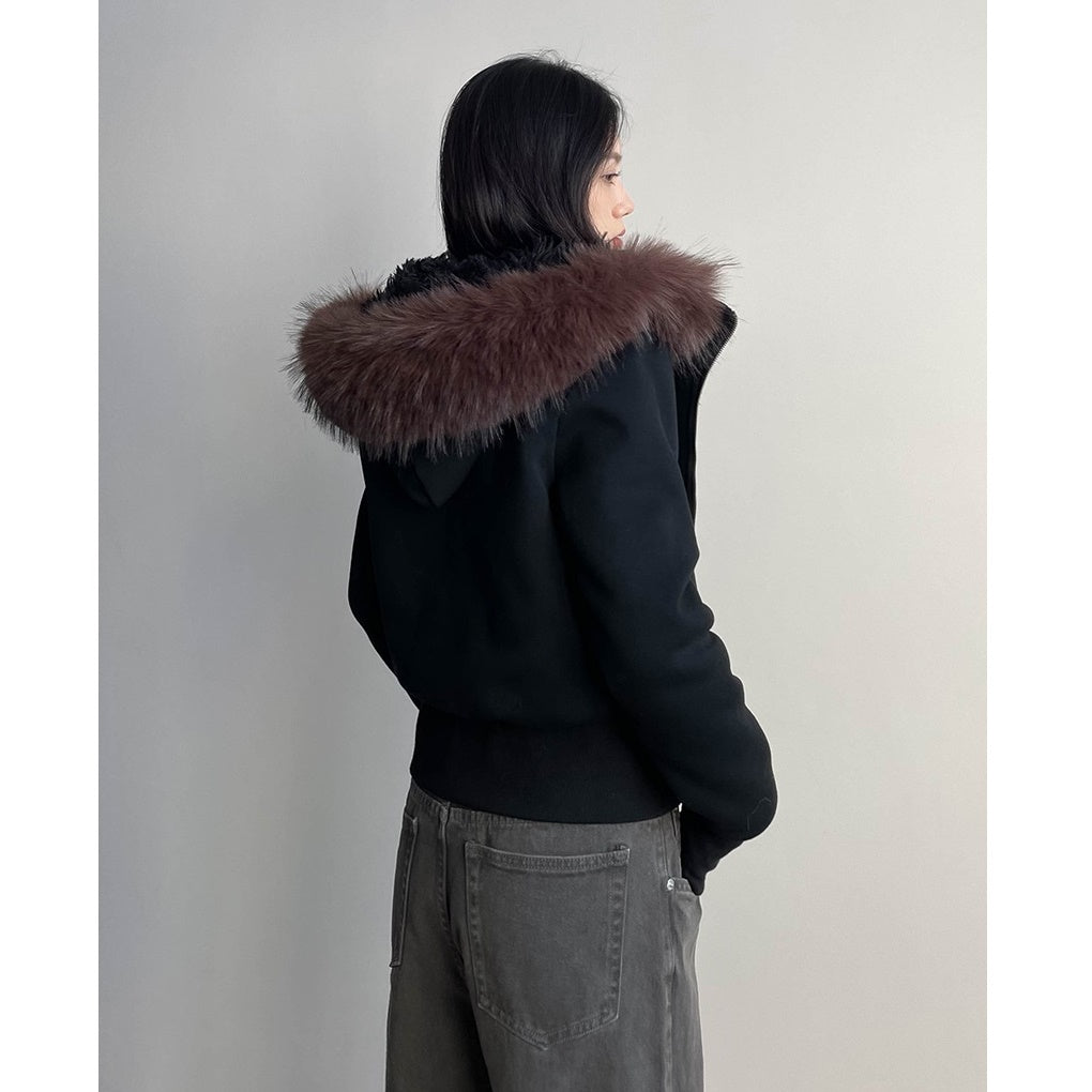 Fur Collar Short Hooded Sweat Jacket MW9763