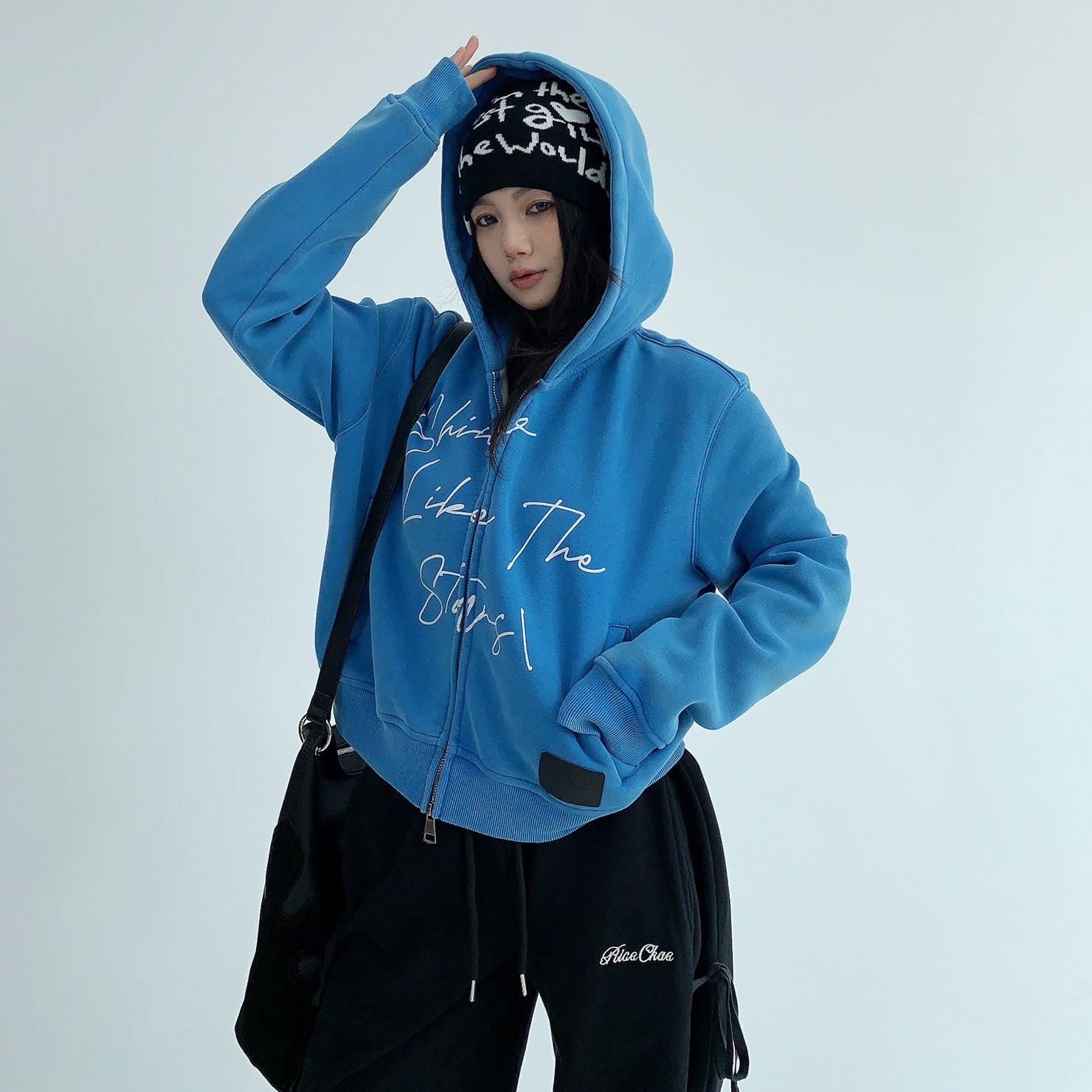 HeavyWeight Distressed Letter Print Short Hooded Parka MW9467