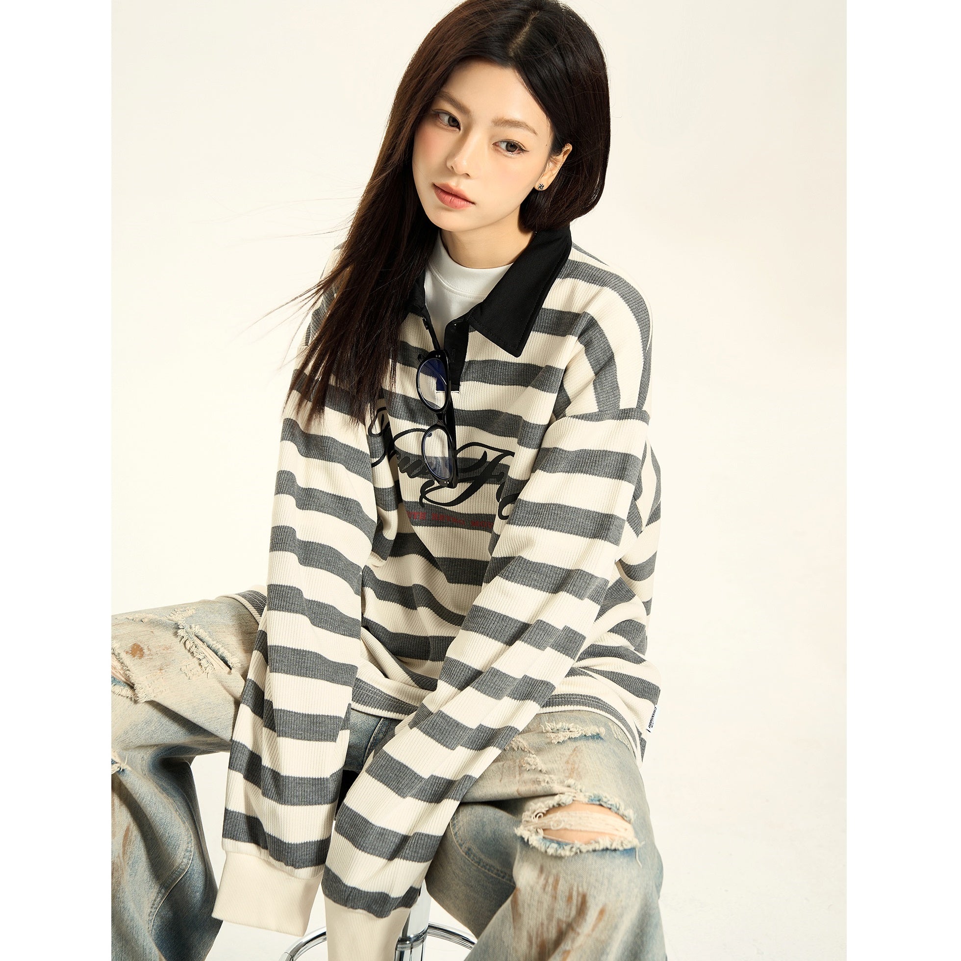 Lazy Border Polo Neck Long Sleeve Pullover MW9401