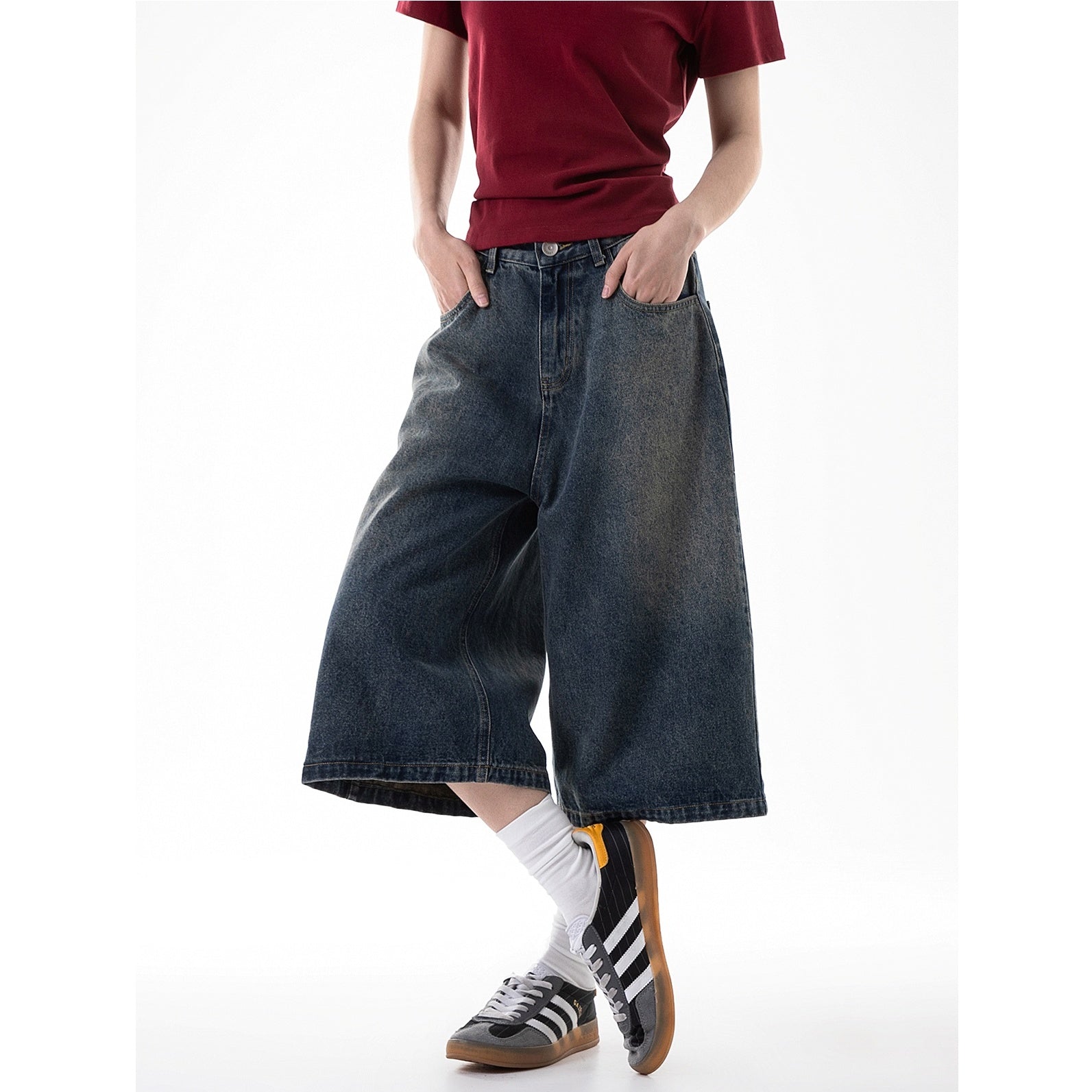 Retro Wash Denim Half Pants IC9030