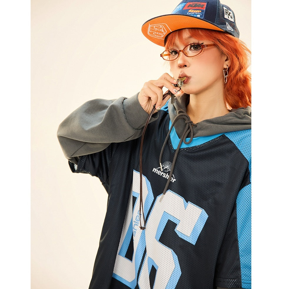 Vintage Fake Layered Sporty Hooded Pullover MW9333